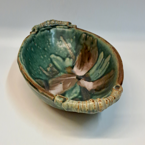 #230728 Biscuit Bowl  Green & Mauve $18 at Hunter Wolff Gallery